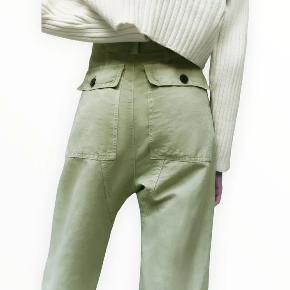 ZARA | Sea Green | LINEN BLEND TURNED UP CUFF PANTS